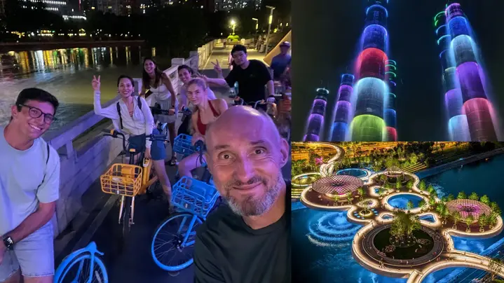 Tour Romántico en Bicicleta Nocturna: Mercado Nocturno, Torres Gemelas y Fuente de Bambú