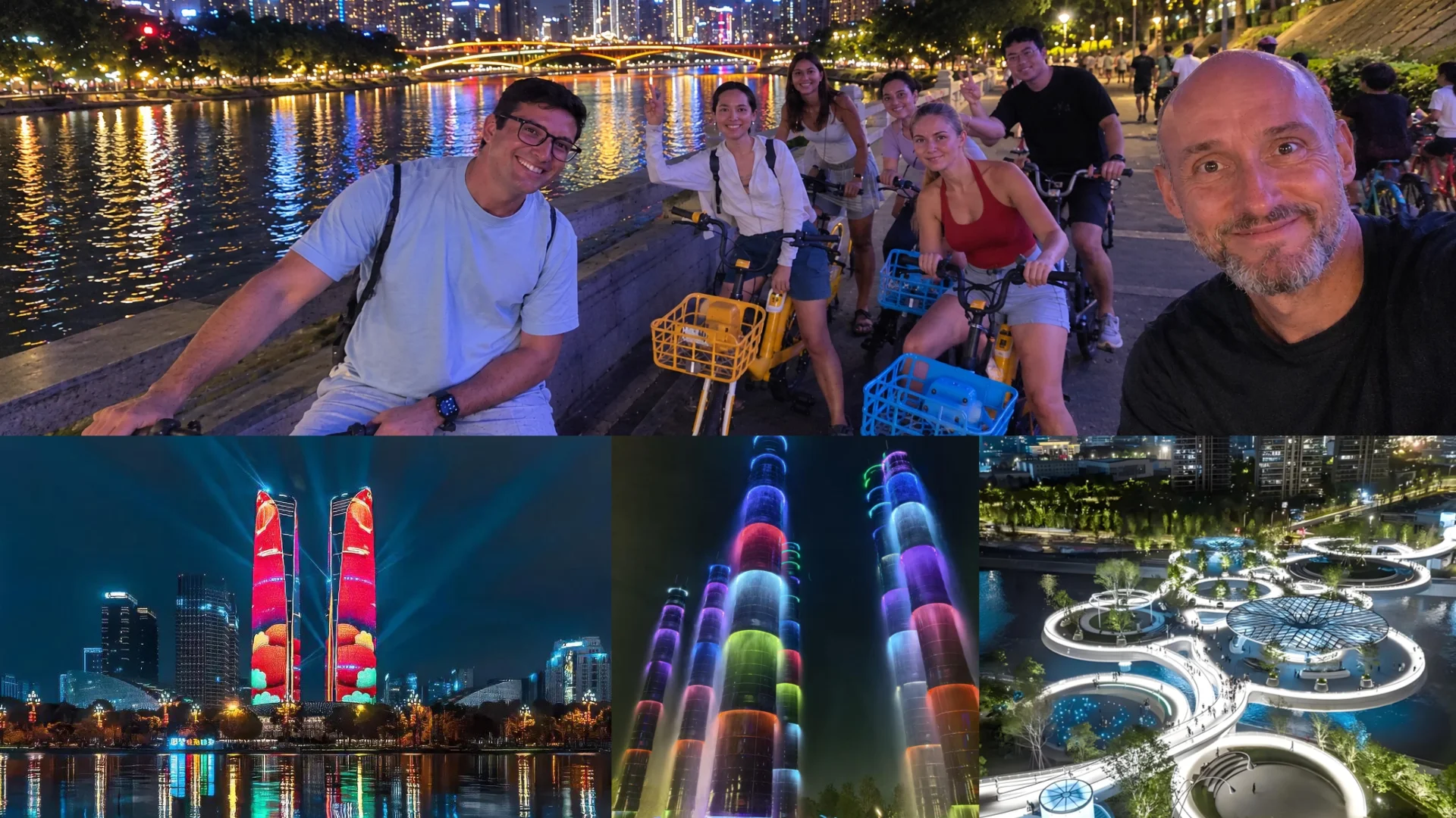 Tour in bicicletta notturno a Chengdu: Mercato sul fiume, Torri Gemelle e Fontana di Bambù