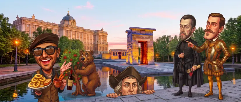 Austrias (Historisches Zentrum) und Sonnenuntergang am Tempel von Debod